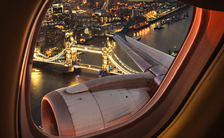 View of Tower Bridge from the window of an airplane